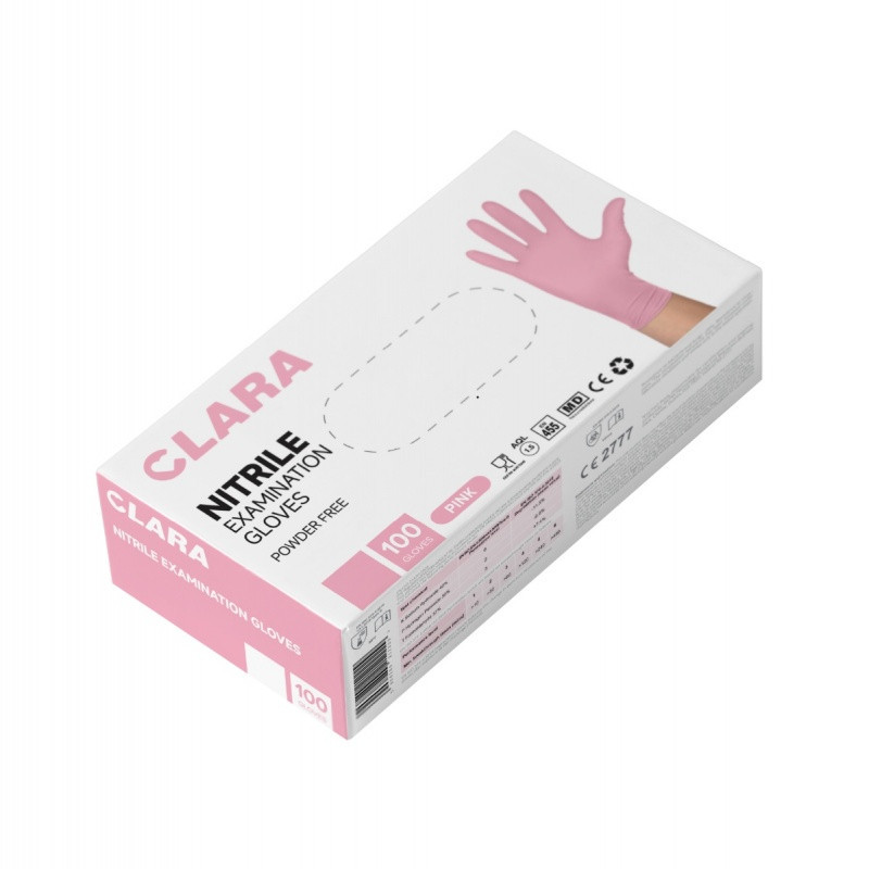 Rękawice nitrylowe bezpudrowe CLARA, 100 szt., rozmiar S, różowe