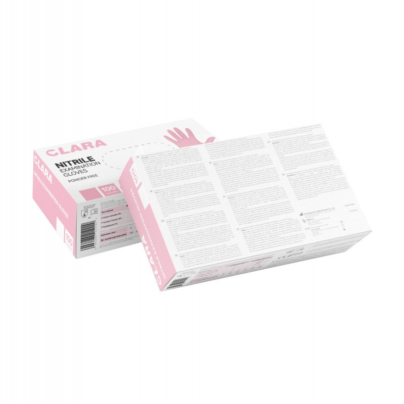 Rękawice nitrylowe bezpudrowe CLARA, 100 szt., rozmiar S, różowe