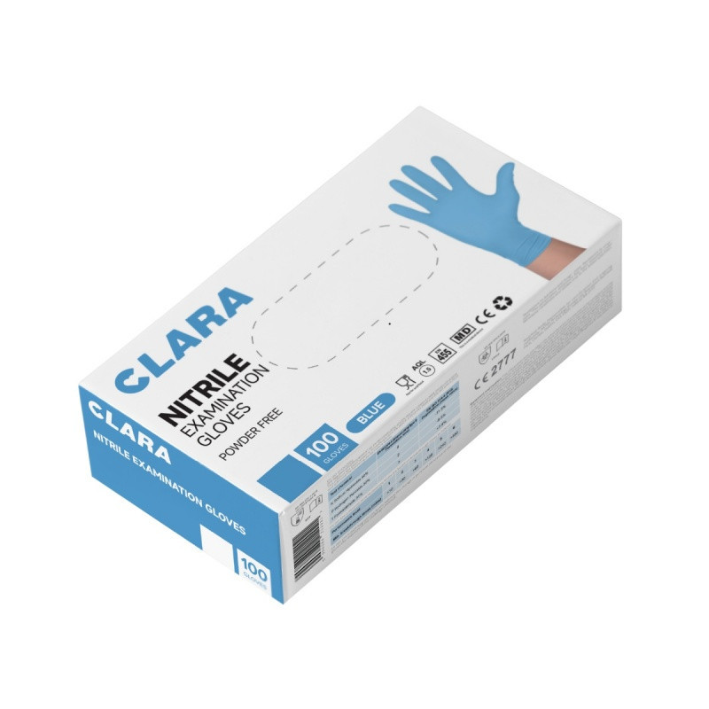 Rękawice nitrylowe bezpudrowe CLARA, 100 szt., rozmiar S, niebieskie