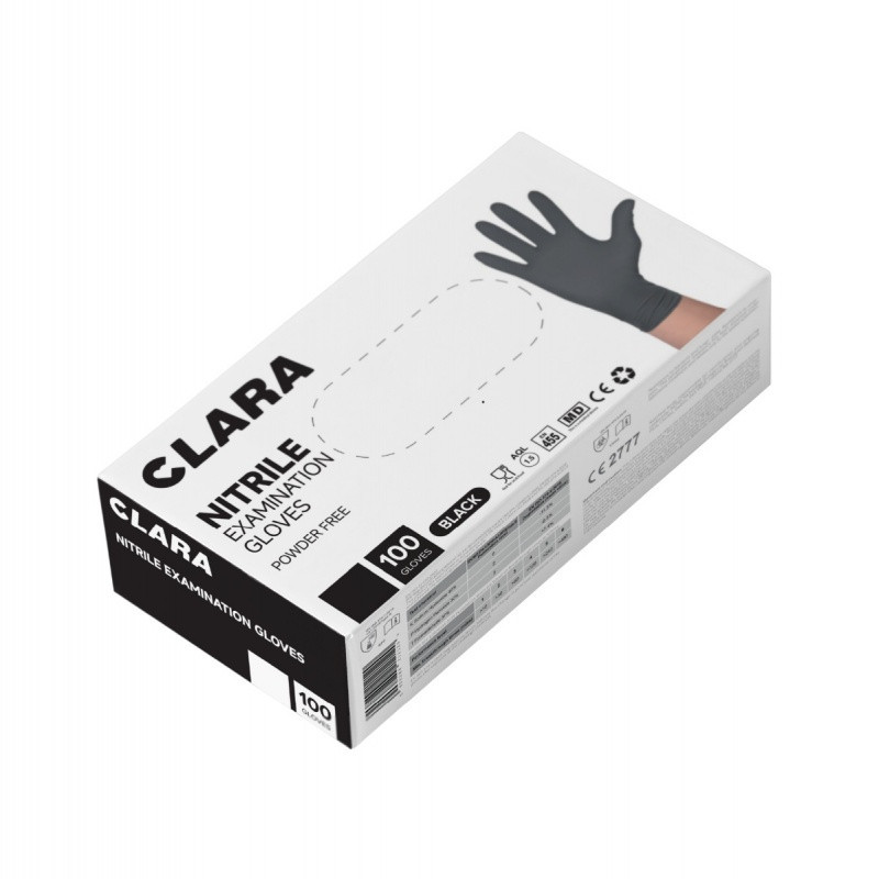 Rękawice nitrylowe bezpudrowe CLARA, 100 szt., rozmiar XL, czarne