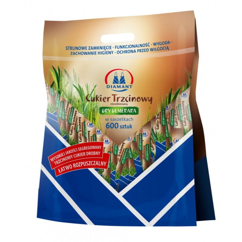 Cukier trzcinowy DIAMANT, w saszetkach, 600x5g