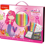 Zestaw artystyczny KEYROAD Mermaid, 65 elementów, pudełko z rączką, różowy
