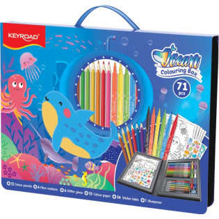Zestaw artystyczny KEYROAD Ocean, 65 elementów, pudełko z rączką, niebieski
