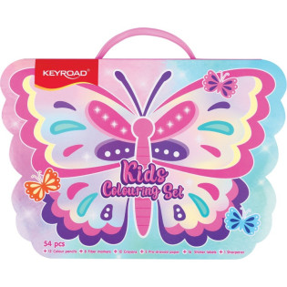 Zestaw artystyczny dla dzieci KEYROAD, 54 elementy, pudełko z rączką, motyl