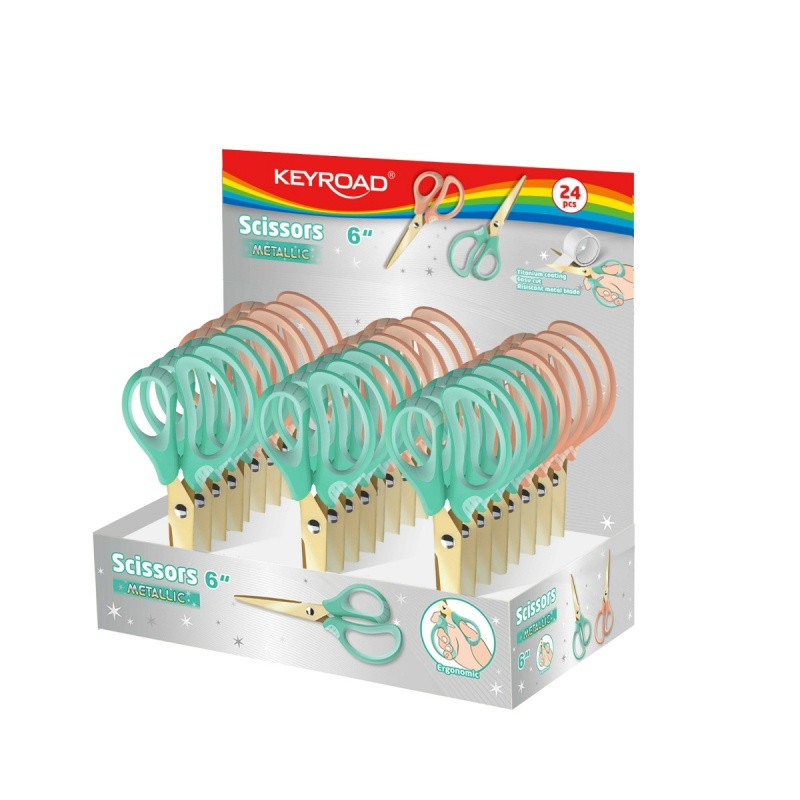 Nożyczki KEYROAD Metallic, powłoka tytanowa, 15,5 cm, display, mix kolorów