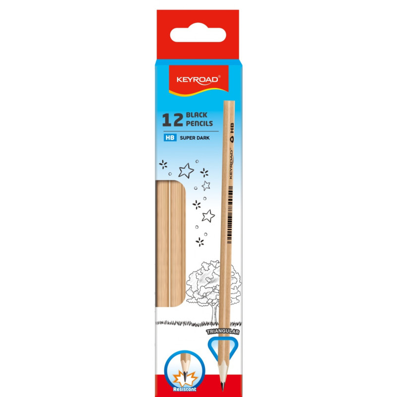 Ołówek KEYROAD, trójkątny, drewno topoli, 2,2 mm, 12 szt.