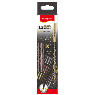 Ołówek KEYROAD Metallic, okrągły, czarne drewno, 12 szt., holograficzne wzory