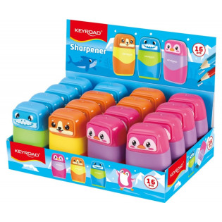 Temperówka plastikowa z gumką KEYROAD, podwójna, display, mix kolorów