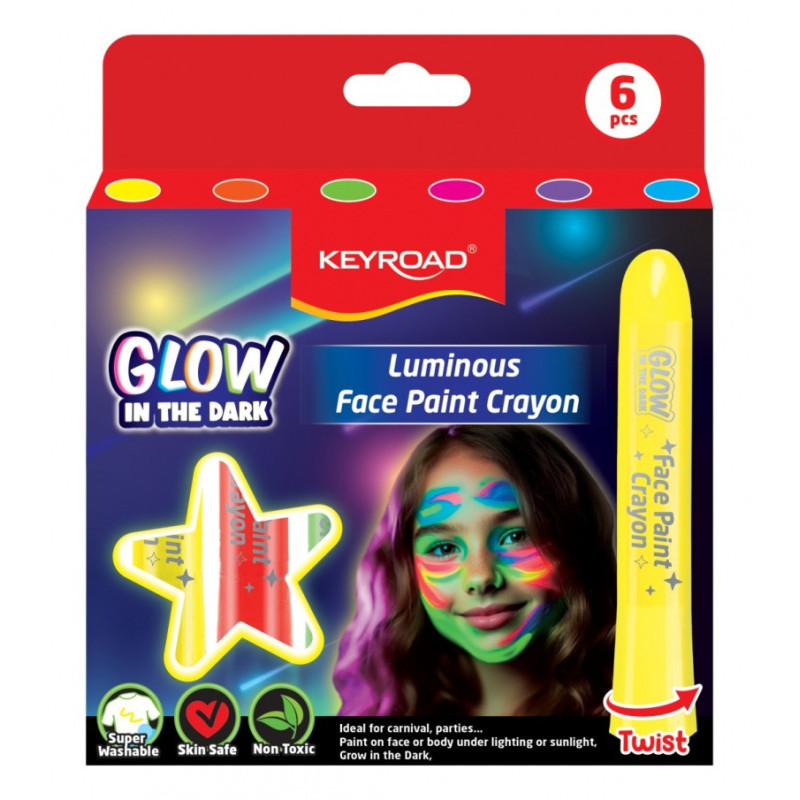 Kredki do malowania twarzy KEYROAD Luminious, fluorescencyjne, 6 szt., mix kolorów