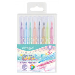 Flamastry KEYROAD Fiber Marker Glitter, zakończone pędzelkiem, brokatowe, 8 szt., mix kolorów pastelowych