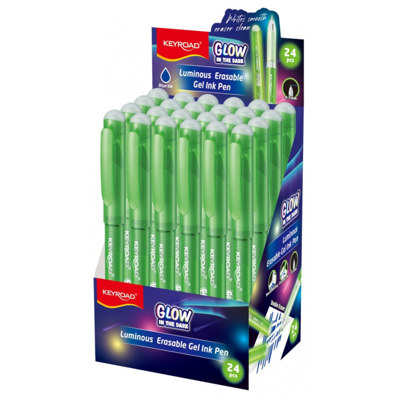 Długopis wymazywalny KEYROAD Luminious, fluorescencyjny, 0,7mm, display, zielony