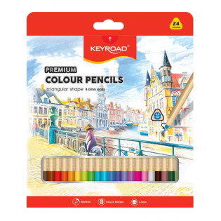 Kredki ołówkowe KEYROAD, trójkątne, 4mm, 24 szt., mix kolorów