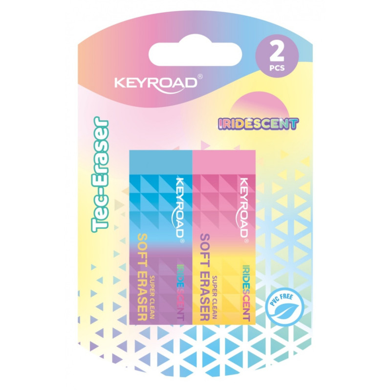 Gumka do ścierania KEYROAD, opalizująca, 2 szt., blister, mix kolorów
