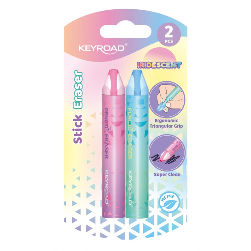 Gumka do ścierania KEYROAD, opalizująca, w długopisie, 2 szt., blister, mix kolorów
