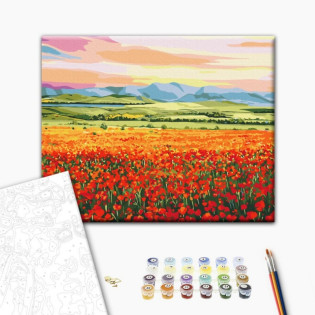 Malowanie po numerach BRUSHME, 40x50 cm, zachód słońca nad polem kwiatów, 1 szt., w pudełku