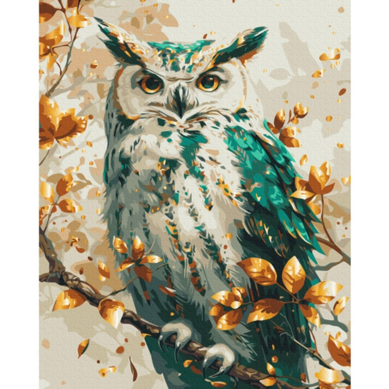 Malowanie po numerach BRUSHME, 40x50 cm, gold, szmaragdowa sowa, 1 szt., w pudełku