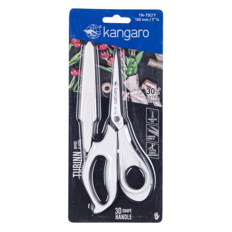 Nożyczki biurowe KANGARO, 18,5 cm, z osłoną, dla praworęcznych, blister, mix kolorów