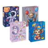 Torebka na prezenty DONAU HOME, laminowana, 25x30x10cm, dziecięca, sznurek, mix wzorów