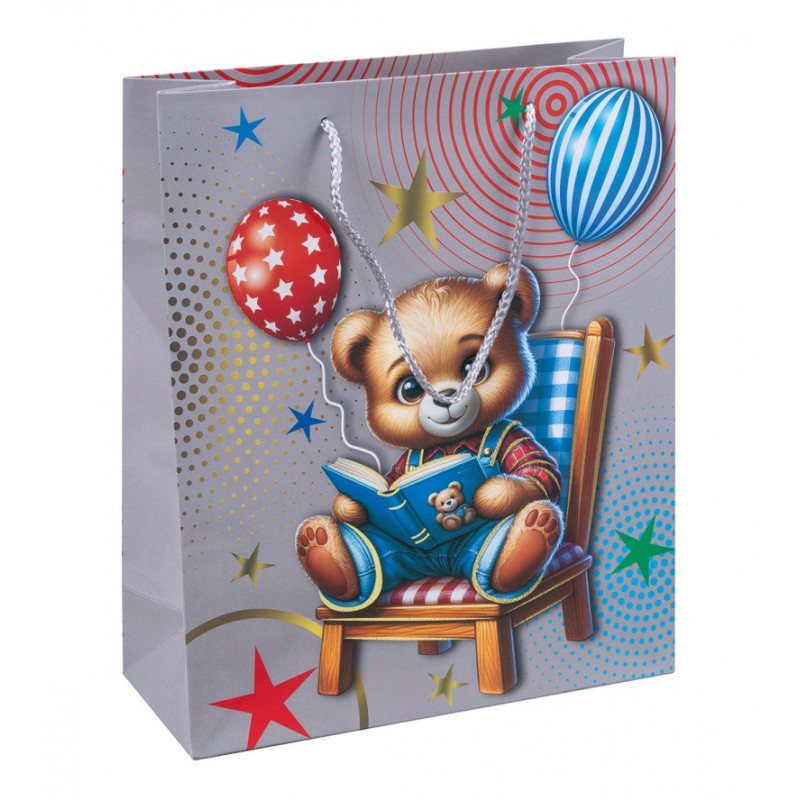 Torebka na prezenty DONAU HOME, laminowana, 25x30x10cm, dziecięca, sznurek, mix wzorów