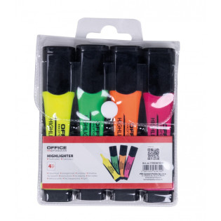 Zestaw zakreślaczy OFFICE PRODUCTS z gumowym uchwytem, 2-5mm, 4 szt., w etui, mix kolorów