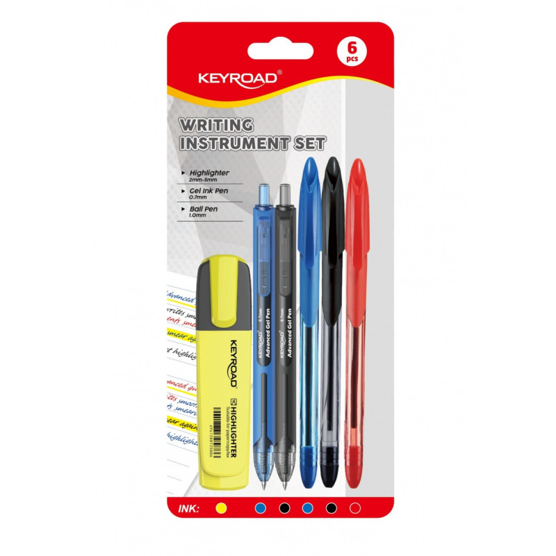 Zestaw piśmienniczy KEYROAD, 6 elementów, blister, mix kolorów