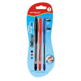 Długopis KEYROAD Ball Pen Soft Jet, miękki uchwyt, 0,7mm, 3 szt., blister, mix kolorów