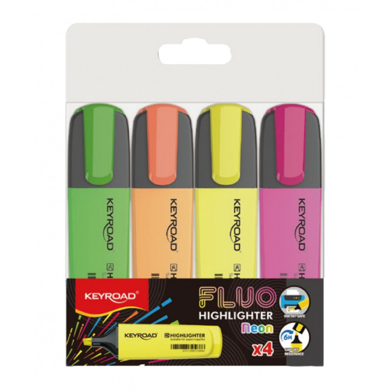 Zakreślacz KEYROAD Fluo Neon, 1-5 mm, 4 szt., etui, mix kolorów