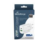 Ładowarka MEDIARANGE 25W, szybkie ładowanie, 1xUSB-C + 1xUSB-A, biały