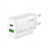 Ładowarka MEDIARANGE 25W, szybkie ładowanie, 1xUSB-C + 1xUSB-A, biały
