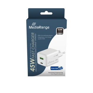 Ładowarka MEDIARANGE 45W, szybkie ładowanie, 1xUSB-C + 1xUSB-A, biały