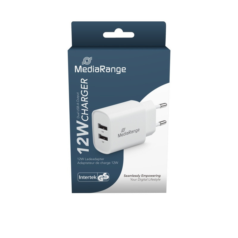 Ładowarka MEDIARANGE 12W, szybkie ładowanie, 2xUSB-A, biały