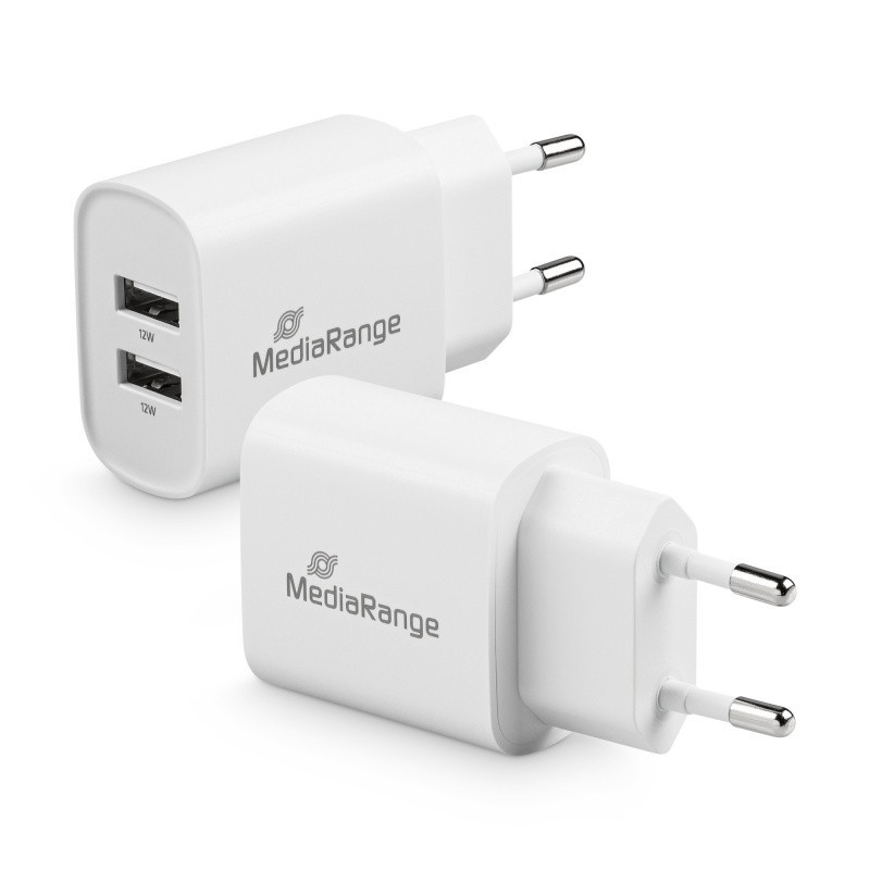 Ładowarka MEDIARANGE 12W, szybkie ładowanie, 2xUSB-A, biały