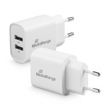Ładowarka MEDIARANGE 12W, szybkie ładowanie, 2xUSB-A, biały