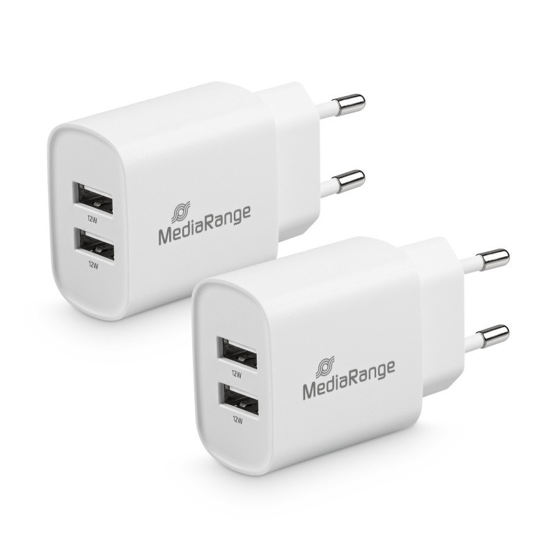 Ładowarka MEDIARANGE 12W, szybkie ładowanie, 2xUSB-A, biały