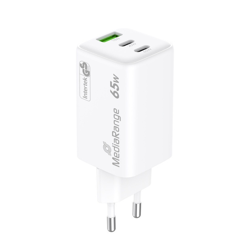 Ładowarka MEDIARANGE 65W, szybkie ładowanie, 2xUSB-C + 1xUSB-A, biały