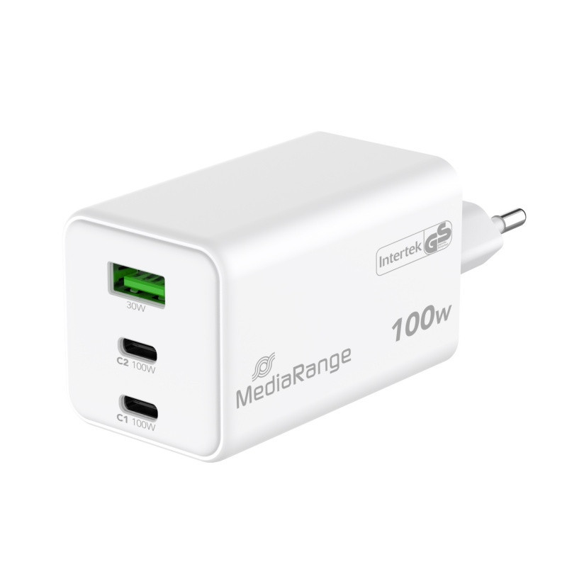 Ładowarka MEDIARANGE 100W, szybkie ładowanie, 2xUSB-C + 1xUSB-A, biały