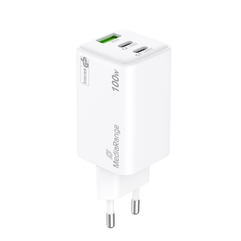 Ładowarka MEDIARANGE 100W, szybkie ładowanie, 2xUSB-C + 1xUSB-A, biały