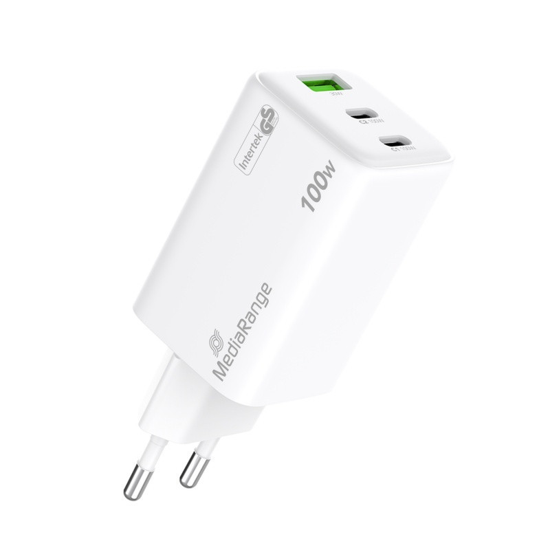 Ładowarka MEDIARANGE 100W, szybkie ładowanie, 2xUSB-C + 1xUSB-A, biały