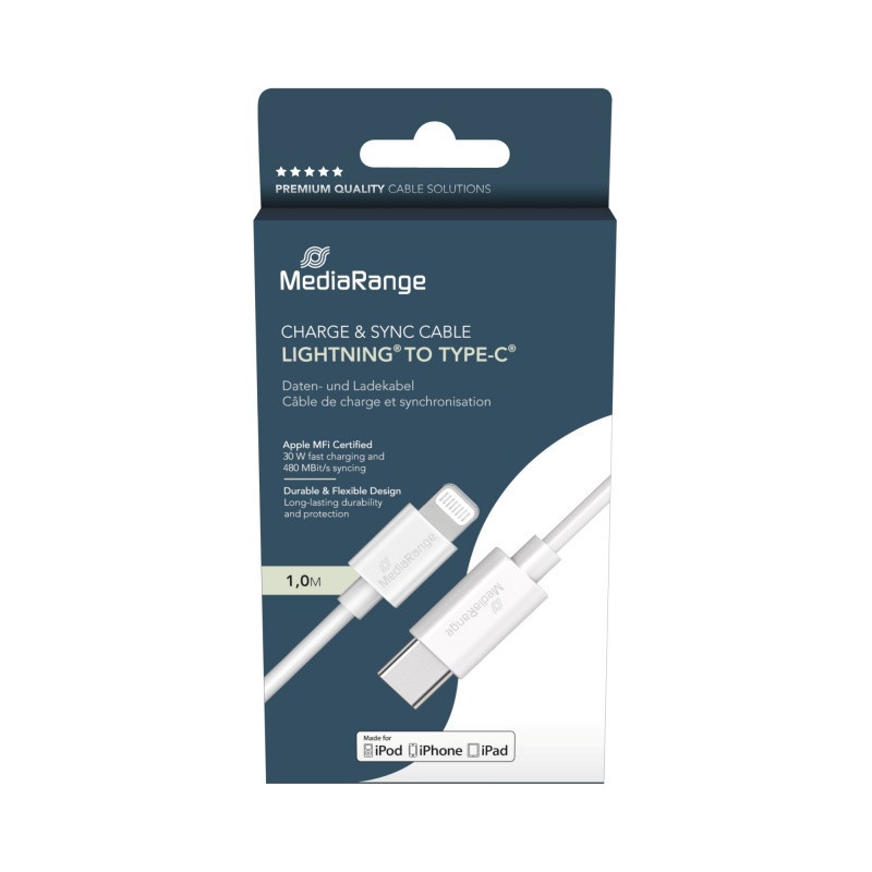 Kabel USB-C MEDIARANGE Apple Lightning, 1m, biały
