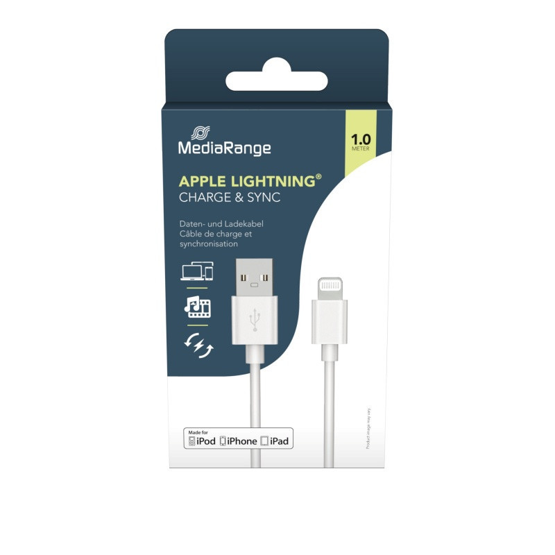 Kabel MEDIARANGE Apple Lightning, USB 2.0, 1,0m, biały