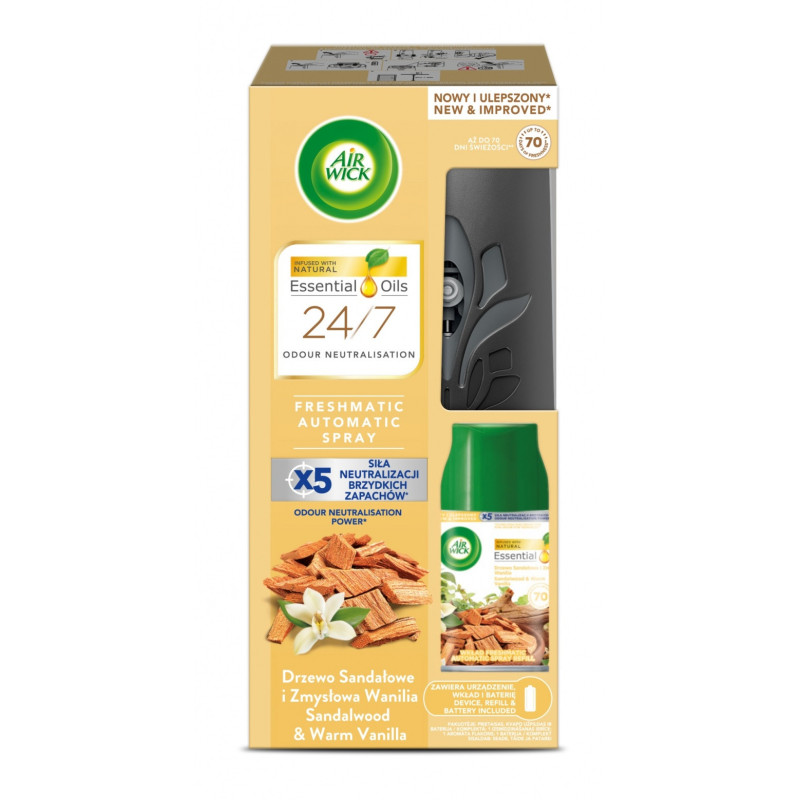 Automatyczny odświeżacz powietrza AIR WICK FRESHMATIC komplet z wkładem, drzewo sandałowe i zmysłowa wanilia, 250 ml