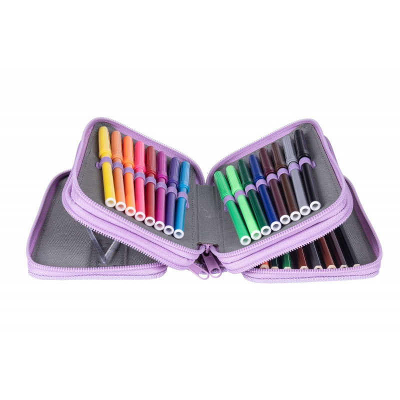 Piórnik szkolny GIMBOO, z wyposażeniem, 3 komory, mix wzorów