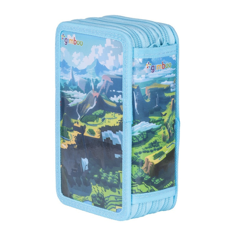 Piórnik szkolny GIMBOO, z wyposażeniem, 3 komory, mix wzorów