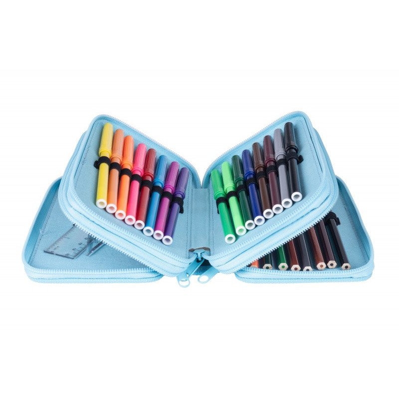 Piórnik szkolny GIMBOO, z wyposażeniem, 3 komory, mix wzorów