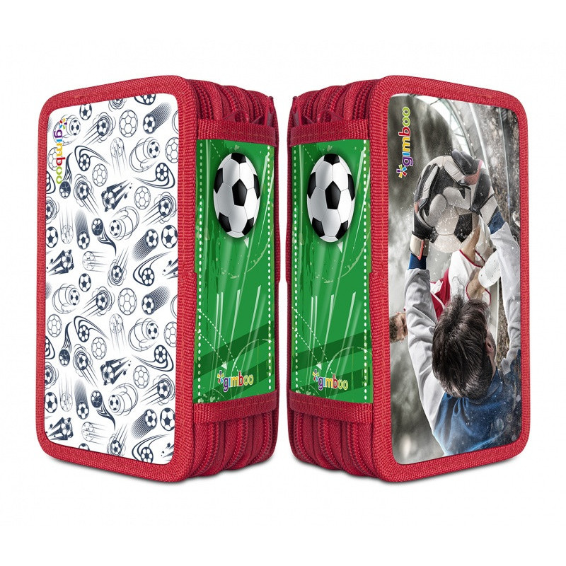 Piórnik szkolny GIMBOO, z wyposażeniem, 3 komory, mix wzorów