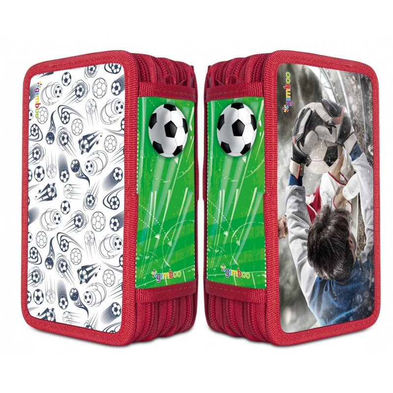 Piórnik szkolny GIMBOO, z wyposażeniem, 3 komory, mix wzorów