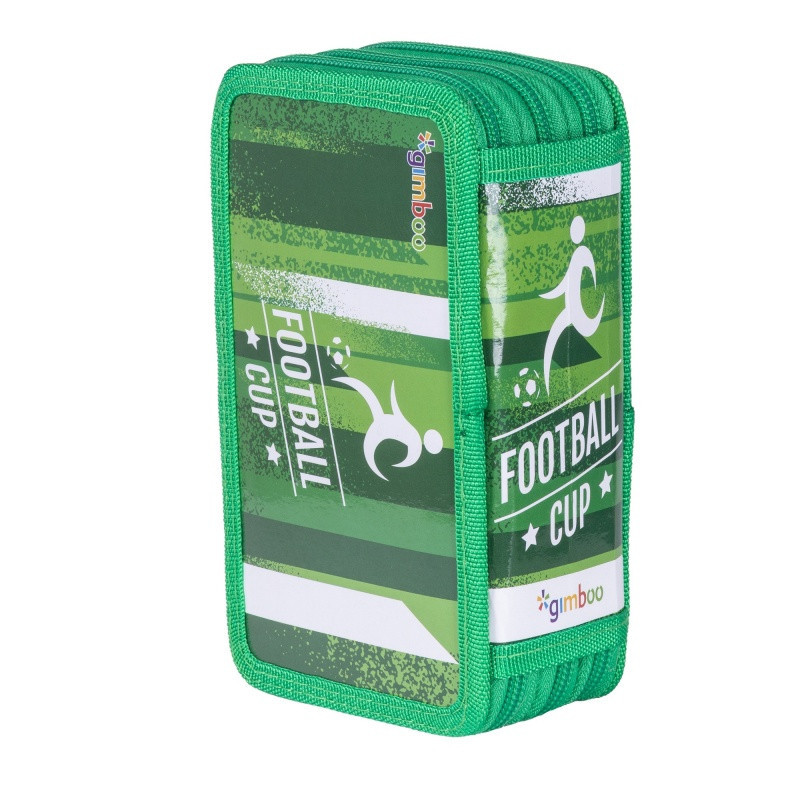Piórnik szkolny GIMBOO, z wyposażeniem, 3 komory, Soccer 2025, zielony