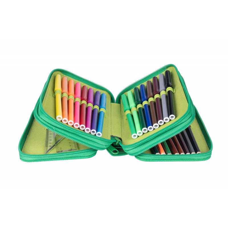 Piórnik szkolny GIMBOO, z wyposażeniem, 3 komory, Soccer 2025, zielony