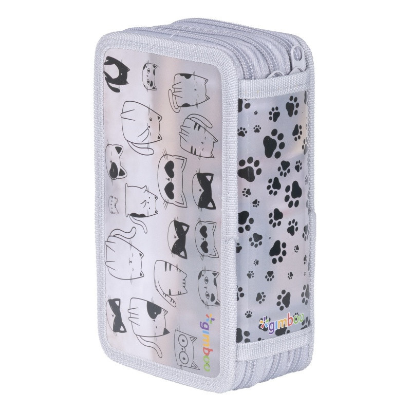 Piórnik szkolny GIMBOO, z wyposażeniem, 3 komory, Puppies 2025, szary
