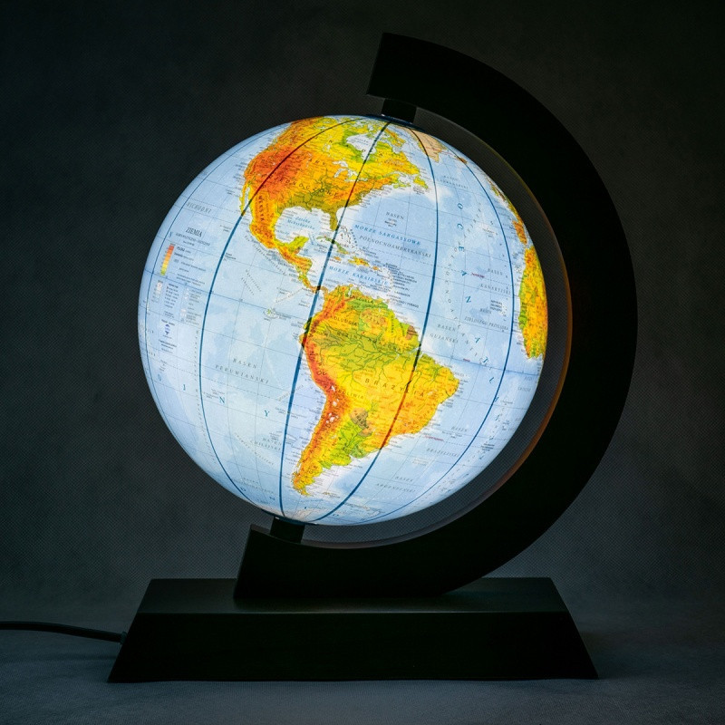 Globus polityczno-fizyczny GŁOWALA, podświetlany, drewniana opr., śr. 250mm, w pudełku, z aplikacją AR